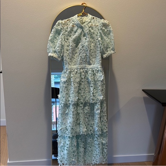 Self-Portrait Floral Lace Maxi Dress in Soft Blue